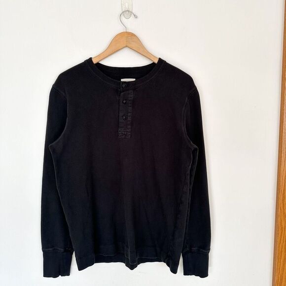 Buck Mason Men’s Black Vintage Long Sleeved Thermal Henley French Rib Cotton - Picture 2 of 12